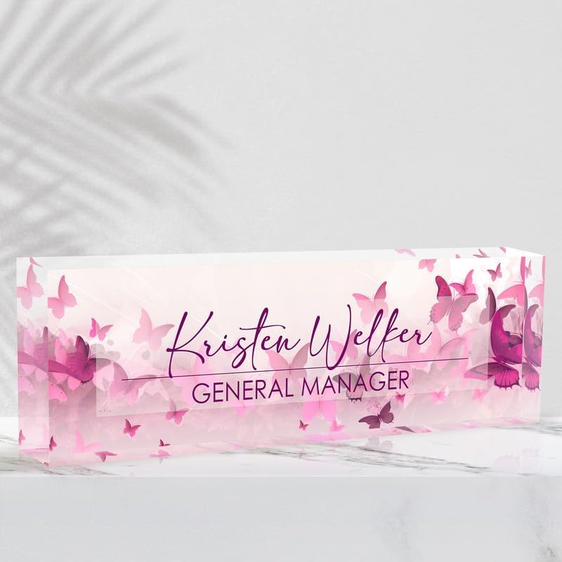 Desk Name Plate Personalized Name Plate for Desk, Office Desk Decor, 3D Style Personalized Plaque Name Plates for Desks Custom Appreciation Gifts for Boss Lady Employee Coworkers (Pastel Butterfly) by Ueedklaayy