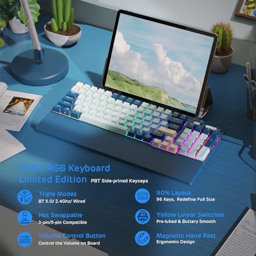 RK ROYAL KLUDGE RK96 RGB Wireless Mechanical Gaming Keyboard w/Wrist Rest - Image 2