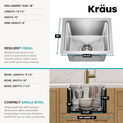KRAUS Fairlane 15 in Undermount Workstation Single Bowl 18-Gauge Stainless Steel Bar Kitchen Sink with Accessories, KWU631-15 - Image 5