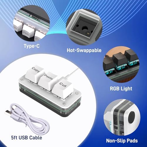 Copy Keyboard, Cut Copy Paste Keypad, One Handed Macro Keypad, Programmable Mechanical Keyboard for Working and Gaming, Shortcut Keyboard for PC, MAC, Laptop (White) - Image 4