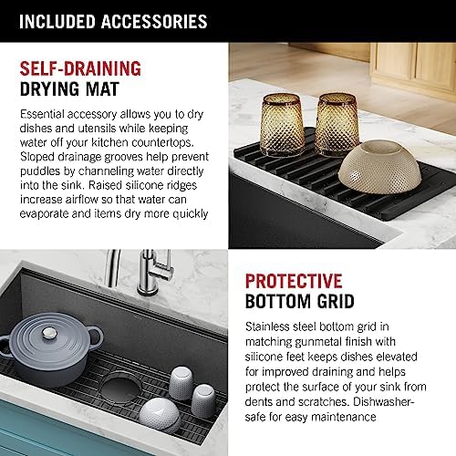 Delta Faucet Rivet 27 Inch Black Stainless Steel Undermount 16 Gauge Workstation Kitchen Sink Single Bowl in PVD Gunmetal Finish with WorkFlow Ledge and Accessories, 95B9031-27S-GS - Image 6