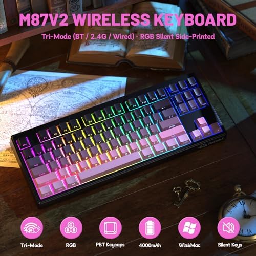 ZIYOU LANG M87V2 Wireless Gaming Keyboard, 80% TKL 87-Key Low Profile-Black - Image 2