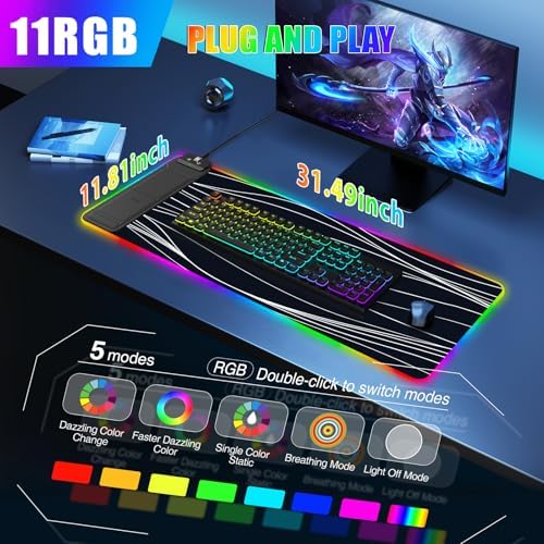 Mouse Pad with Foldable Phone Holder & Wireless Charger, XL RGB Gaming Mousepad 31.5"x11.8" Large Desk Mat for Keyboard, Home Desk Pad with Dual Qi Charging Station | 11 Colors & 5 Modes | Waterproof - Image 4