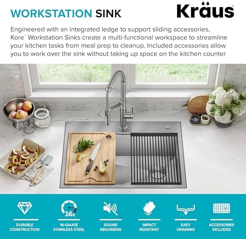 KRAUS Kore 30-Inch Drop In/Top Mount Workstation 16 Gauge Single Bowl Stainless Steel Kitchen Sink with Accessories, KWT310-30 - Image 3