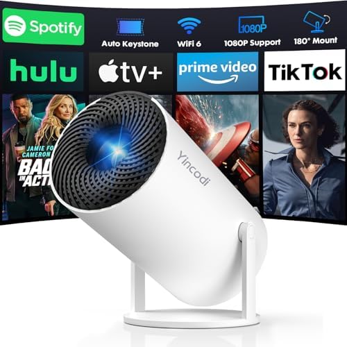 [Built-in Apps] Mini Projector with WiFi and Bluetooth, Native 1080P Portable Movie Projector for Bedroom, Android 12, Auto Vertical Keystone, 180° Rotation, Compatible with HDMI/USB/TV Stick/Laptop by Projector