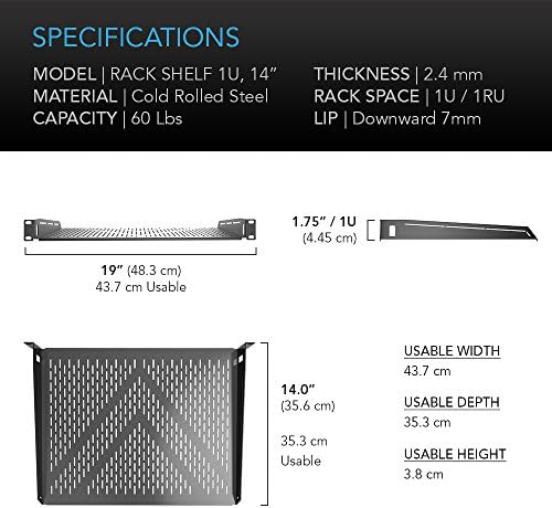 AC Infinity Vented Rack Shelf 1U, 14" Deep for 19" Server, AV Racks - Image 2