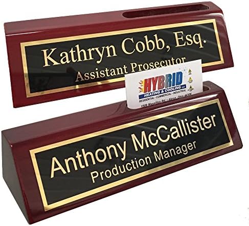 Name Plate for Desk Engraved in USA by Griffco Supply | Desk Name Plate Personalized Plaque with Business Card Holder by GriffcoSupply