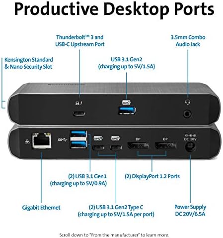 Kensington SD5500T Thunderbolt 3 and USB-C Docking Station, Dual 4K DisplayPort, for Macbooks, Windows and Surface, 60W PD (K38130US) - Image 2