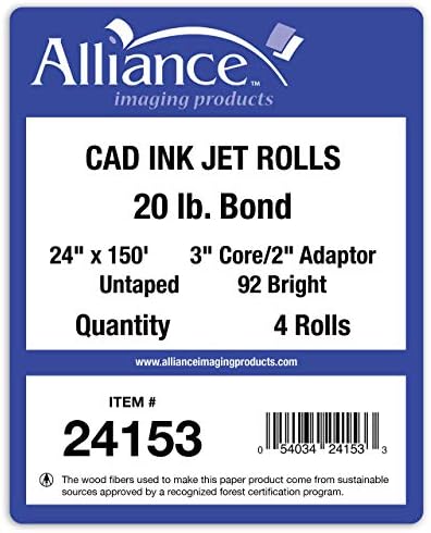 Alliance Wide Format Paper 24" x 150' CAD Bond Rolls (20lb | 4 Rolls, 24 In x 150 FT | 3" Core) - Image 4
