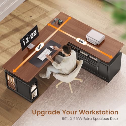 SEDETA Farmhouse L Shaped Executive Electric Standing Desk with 4 Drawers - Image 5