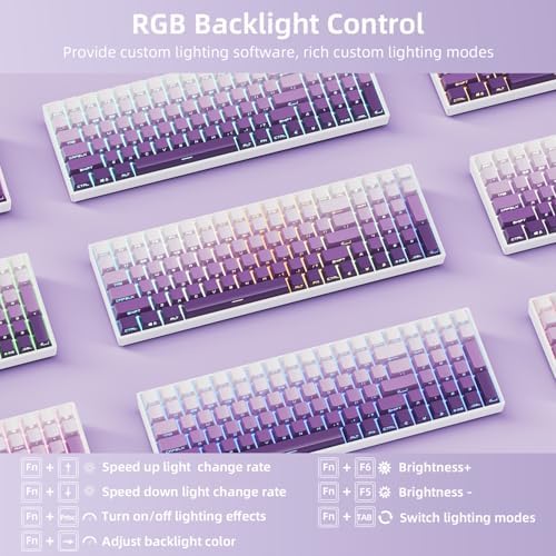 ZORNHER ZH100 Wireless Mechanical Keyboard,98% Purple Creamy Keyboard with Number Pad,Full Size Gaming Keyboard,Lighted Up PBT Dipped Keycaps,KKT Red Switches - Image 6