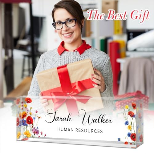 Custom Name Plate for Desk - Desk Name Plate Personalized - Acrylic Office Desk Accessories - Appreciation Gifts for Coworkers Employee Teacher Staff Boss - Office Decor for Women Men (Red Flowers A) - Image 5