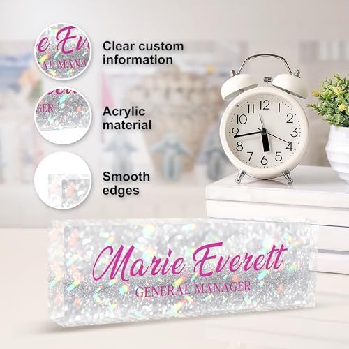 Custom Name Plate for Desk | Personalized Desk Name Plate | Personalized Boss Employee Appreciation Gifts | Acrylic Name Plate Office Desk Accessories (A-Silver Colored Crystal) - Image 3