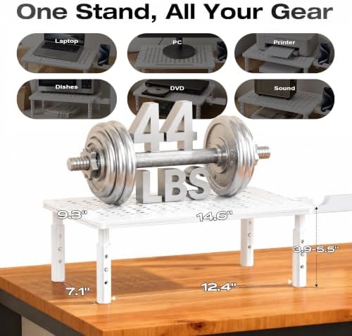 Computer Monitor Stand Riser for Desk, 3 Height Adjustable PC Laptop TV Desktop Monitor Stand Shelf, Metal Printer Table with Phone Holder, Stand Riser for Desk, Office Desk Organizers and Accessories, White 2 Pack - Image 3