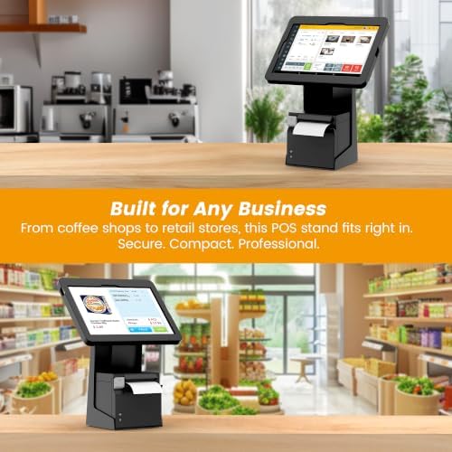 All-in-One Tablet POS Stand with Printer Compartment, All Metal Desktop Kiosk with Key Lock, 90° Flip Enclosure Compatible with iPad 10.9/11” - BSP101BA - Image 2