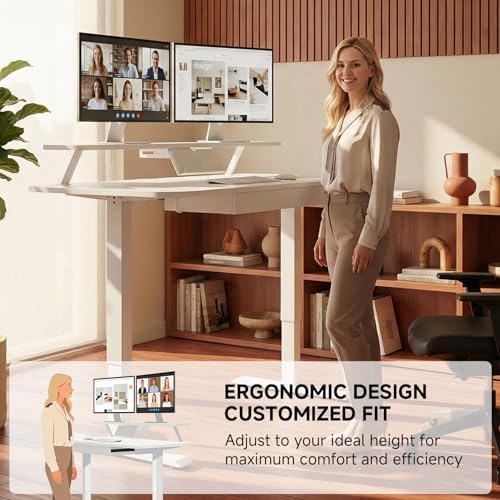 COMHOMA Electric Standing Desk with Drawers, 55 x 24 Inch Sit Stand up Desk with Monitor Stand, Laptop Stand, Height Adjustable Ergonomic Home Office Computer Desks with Memory Preset Controller - Image 3