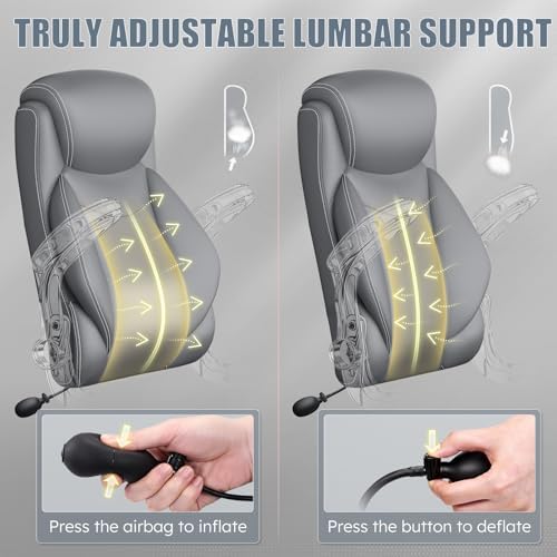 Ergonomic Office Chair,Inflatable Lumbar Support High Back Chair,Gray - Image 3