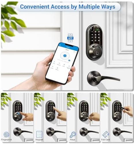 Veise RZ07B Fingerprint Smart Lock with 2 Lever Handle Set, Matte Black - Image 2