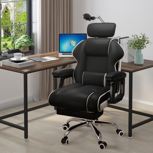 Executive Computer Chair Home Office Desk Chair,Adjustable Angle, Ergonomic Adjustable Height PU Leather Chairs with Cushions Armrest for Long Time Seating-High Office Chair with Footrest - Image 6