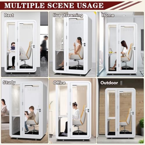 Portable Mobile Office Pod, Movable Phone Booth, LED Light Sound Booth Proof Work Pod for Office and Home, Privacy Proof Separate Room for Private Meeting, Study - Image 7