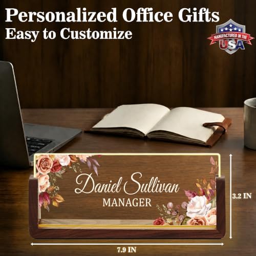 Custom Name Plate for Desk with LED Walnut Frame, Office Desk Decor - Image 4