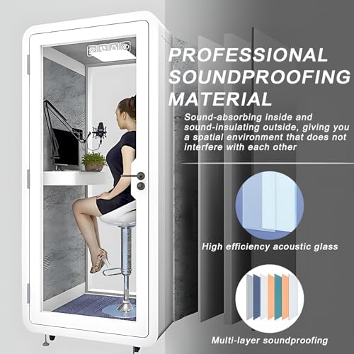 Office Sound Booth with Audio Privacy - Portable Soundproof Booth Includes White Modern Syle,Movable Room with Light,Fans, Socket for Singing Room, Study (39.37IN) - Image 4