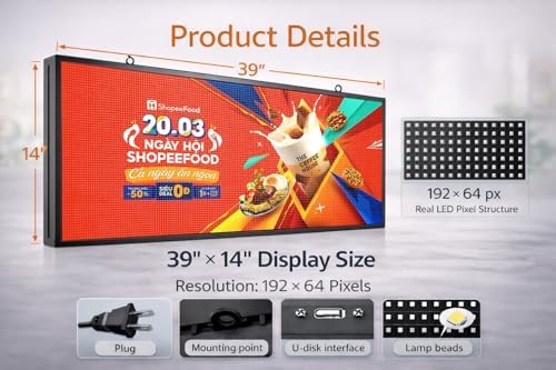 P5 Outdoor LED Advertising Sign 39"x14" Full Color Programmable Digital Display, Scrolling Message Board with WiFi & USB Control, Aluminum Frame for Storefront Business Promotion - Image 2