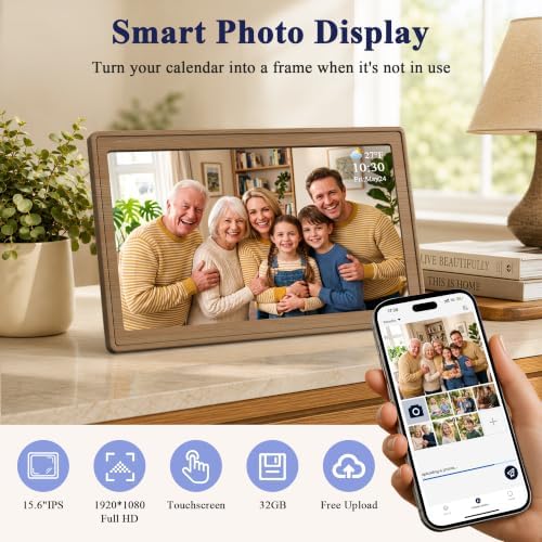 Digital Calendar, 15.6 Inch Electronic Calendar with Touchscreen Wall/Desk Mount, Smart Wall Planner with Chore Chart, Meal Planner, Photo Display & To-Do List for Family Schedules, Gift for Mom Dad (Wood Grain Color) - Image 6