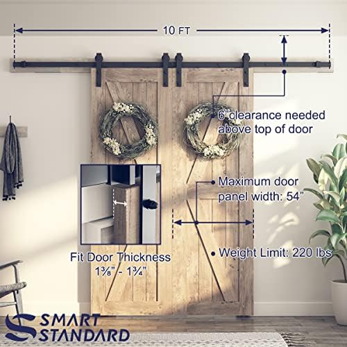 SMARTSTANDARD 9 FT Double Barn Door Hardware Kit, Fit 27" Wide Door Panel - Image 4