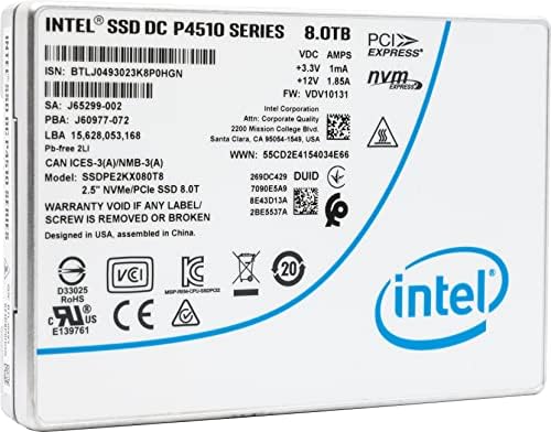 Intel Corporation INT-SSDPE2KX080T801 SSD DC P4510 Series (8.0TB 2.5in PCIe 3.1 x4 3D2 TLC) Generic Single Pack by Unknown