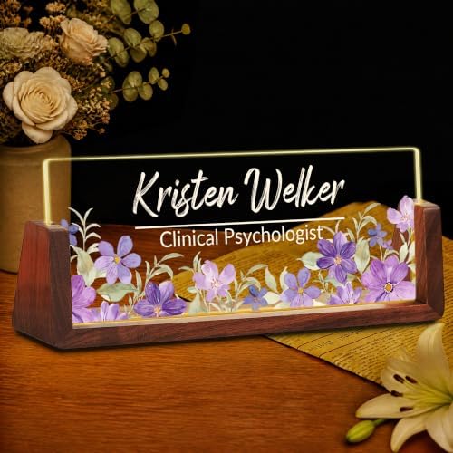 Custom Name Plate for Desk with LED Walnut Frame, Office Desk Decor by Unknown