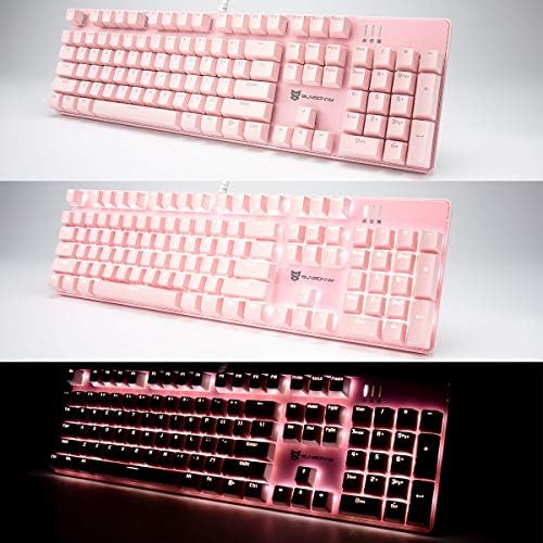 Merdia Full Size Wired Mechanical Gaming Pink Keyboard | Blue Switch 104 Keys US Layout Full Size Pink PC Gaming Keyboards | Hot Swappable LED Backlit Light Up Wired Mechanical Computer Keyboards - Image 5