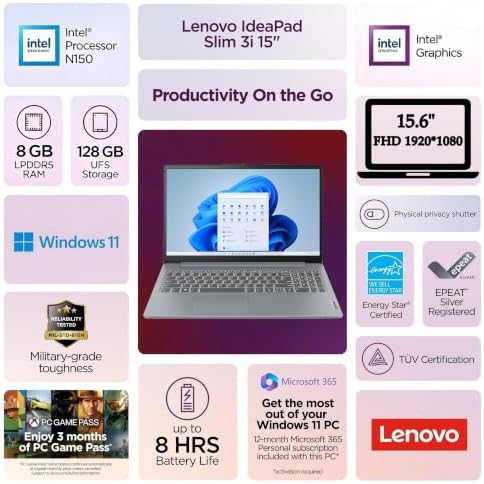 Lenovo 15.6 FHD Laptop 2026 Edition, Intel N150 CPU, 8GB RAM, 128GB Storage - Image 2