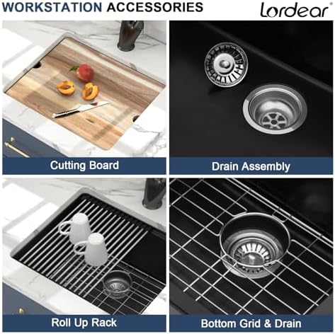 Lordear 21 Inch Granite Composite Bar Sink - 21"x18" Undermount Kitchen Sink Black Single Bowl Under Counter Ledge Workstation Bar Prep RV Basin - Image 5