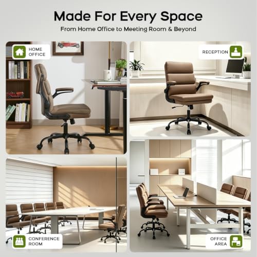 amseatec Home Office Desk Chair, Leather Flip-Up Armrests Comfy Task Chair - Image 5
