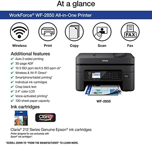 Epson Workforce WF-2850 Wireless All-in-One Printer with Scan, Copy, Fax - Image 2