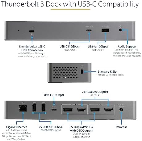 StarTech USB-C Dock for MacBook Pro/Air M1-M4, Dual 4K 60Hz, 10Gbps, 96W - Image 3