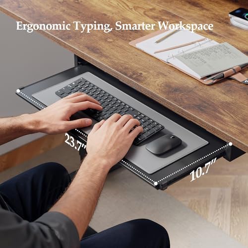 Klicelor 55 x 24 Inch Electric Standing Desk with Drawers and Keyboardtray, Adjustable Height Small Sit Stand Desk for Home Office, Compact Computer Workstation with Storage- Rustic Brown - Image 4