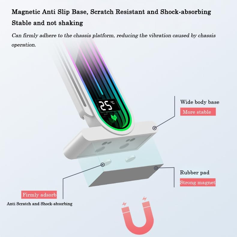 Temperature Displaying GPU Stand ARGB Infinity Graphics Card Support Adjustable 5V 3PIN Video Card Holder Anti-sag Bracket Magnetic Base Display Card Brace Rack PC Graphic Card Accessories (Black) - Image 4