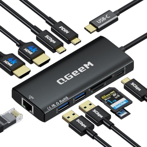 USB C Docking Station Dual Monitor,10 in 1 USB C Hub with 2 HDMI by QGeeM