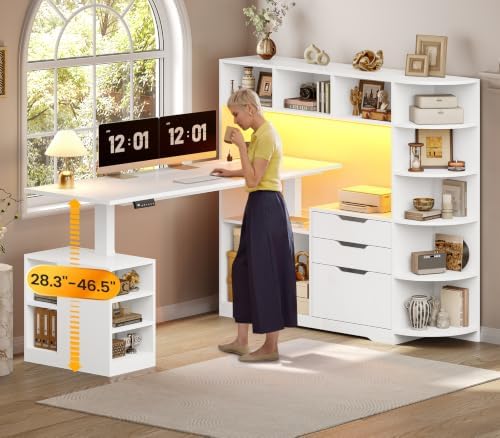 SEDETA 59" L Shaped Standing Desk with 3 Drawers Storage and Bookshelves - Image 4
