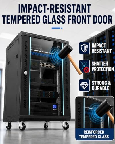 18U Lockable Rolling Network Server Cabinet, 19-Inch mounting Rails - Image 4