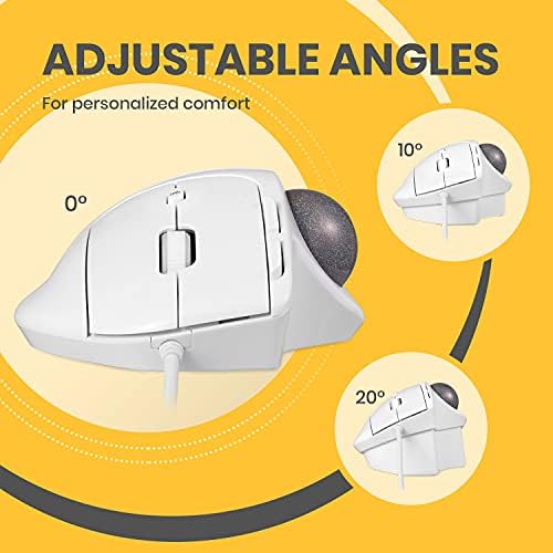 Perixx PERIMICE-520W Wired USB Ergonomic Trackball Mouse - 2 Adjustable Angle Support - 8 Button Tilt Wheel Design - White (11766) - Image 2
