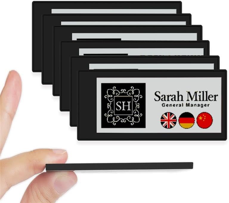 [Santek] EZ Sign NFC E-Paper Display – No Battery, Ultra-Thin 0.13”, Rewritable 4-Color Digital Display, App-Controlled (iOS/Android/PC), IP65 (Black, 2.9" 6pcs, No Stand and Clip Included) by Santek