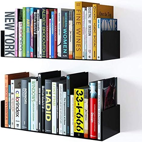 Wallniture Bali Floating Wall Mount Metal U Shape Shelf Book CD DVD Storage Display Bookcase Black Set of 2 by Wallniture