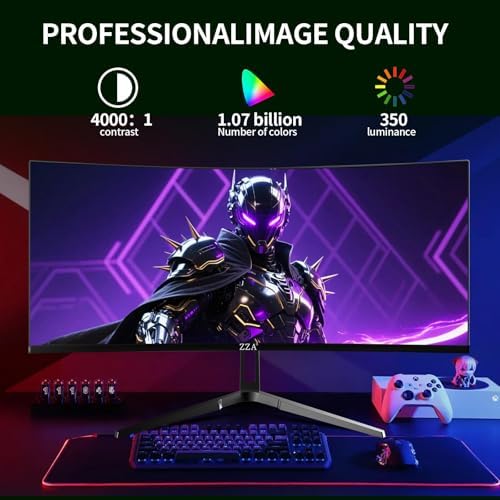 ZZA 34 Inch Curved Monitor Ultrawide 180HZ|165Hz, WQHD 3440x1440 (21:9) 1500R, 1ms (OD), HDR10 300nits, 120% sRGB, FreeSync & G-Sync, PIP/PBP, HDMI 2.1 x2 / DP 1.4 x2, VESA Mount Compatible - Image 3