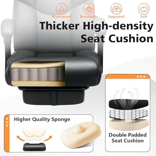 WAILOR 400lbs Office Chair with Foot Rest, Reclining Big and Tall Office Chair with Lumbar Support Spring Cushion, High Back PU Leather Computer Chair,Comfy Desk Chair for Home Office - Image 6
