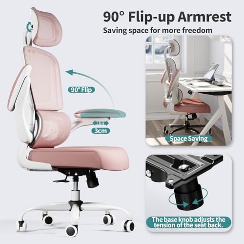 TRALT Office Chair Ergonomic Desk Chair with Lumbar Support Pink, 1 - Image 6