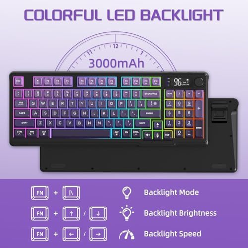 FREEWOLF M96 Wireless Gaming Keyboard Creamy Membrane 94Key ANSI-Purple - Image 6