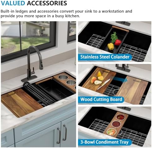 36" x 19" Undermount Matte Black Workstation Kitchen Sink - Image 6